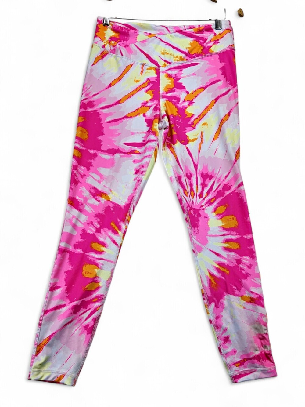 Crown & Ivy Cabana Pink Tie-Dye Leggings Crossover V-Waistband Size L NWT
